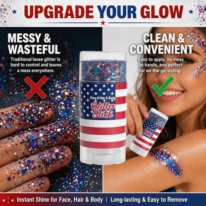 Patriotic Red, White & Blue Glitter Stick for Body & Hair