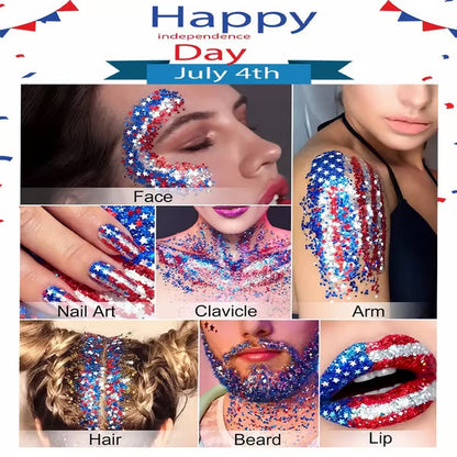 Patriotic Red, White & Blue Glitter Stick for Body & Hair